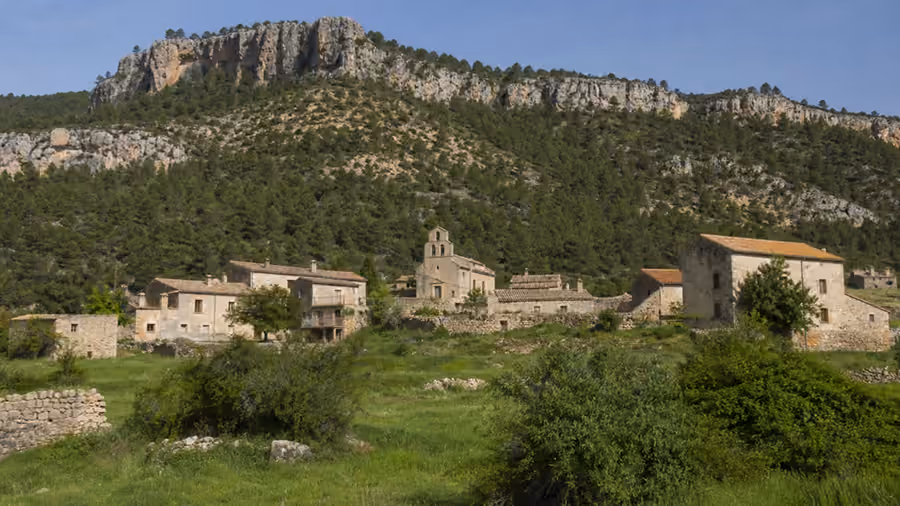 Recreación visual de Barrio de La Iglesia en Vega del Codorno, Cuenca.